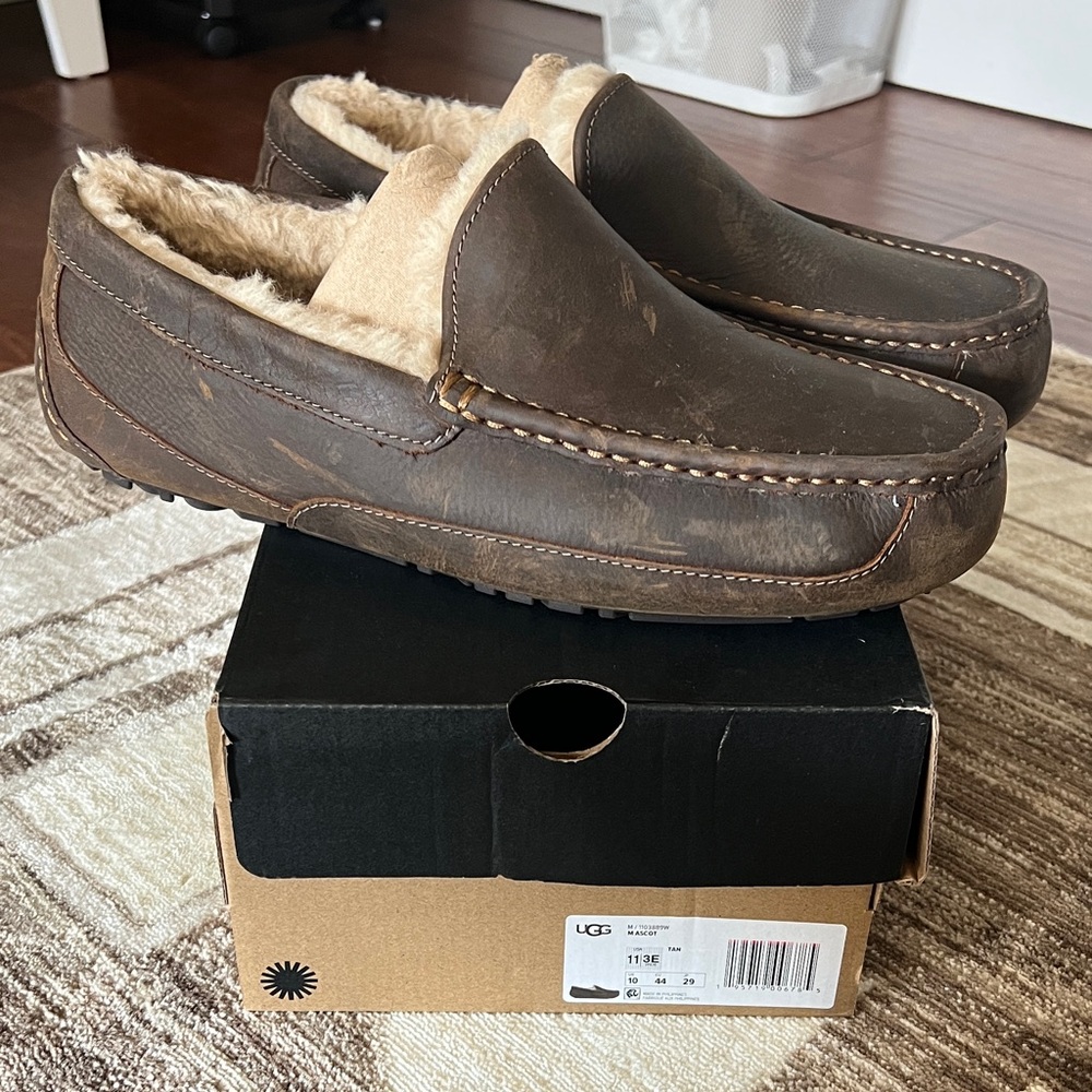 UGG Men's Brown Slip-On Loafers with Plush Interior